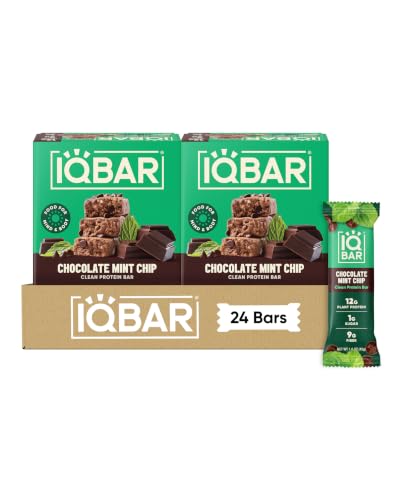 IQBAR Clean High Protein Bars, Low Sugar Snack, Chocolate Mint Chip 24ct