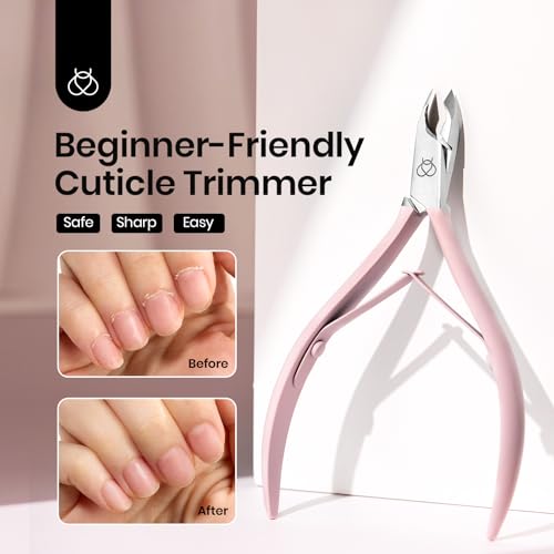 Image of Beetles Cuticle Trimmer Nail Cuticle Nippers 0.16 Inch Fine Jaw Cuticles Cutter Stainless Steel Cuticles Remover Scissors Beginner Friendly Nail Art Tools for Manicure Care Pink