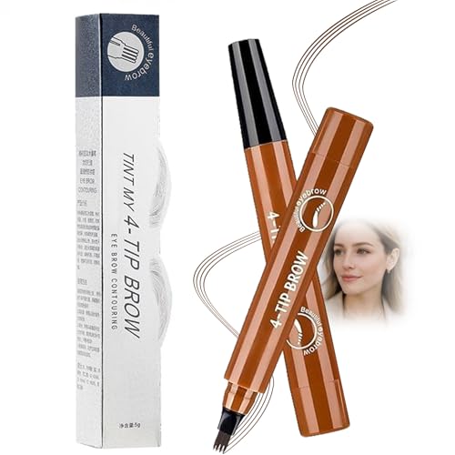 Image of Light Brown Eyebrow Pen with 4 Micro-Fork Tips for Natural Hair-Like Brows - Waterproof Long-Lasting Brow Definition Pen, Smudge-Resistant Quick-Dry for Filling Shaping and Defining Fuller