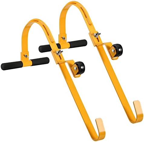 Ladder Roof Hook with Wheel Set of 2, Heavy Duty Steel Ladder Stabilizer, Roof Ridge Extension, T-Bar Rubber Grip for Damage Prevention, Fast & Easy to Access Steep Roof (Non-Spliced)