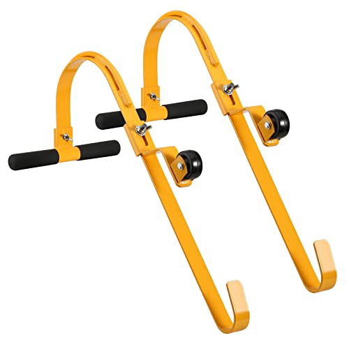 Ladder Roof Hook With Wheel Set Of 2, Heavy Duty Steel Ladder Stabilizer, Roof Ridge Extension, T-Bar Rubber Grip For Damage Prevention, Fast & Easy To Access Steep Roof (Non-Spliced) #TOP2