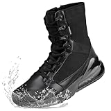 CENNID Women's Waterproof Tactical Work Boots Non-Slip Military Combat Anke Boots Side Zipper Leather Boots Motorcycle Hiking Boots 8 Inches, Black 8.5