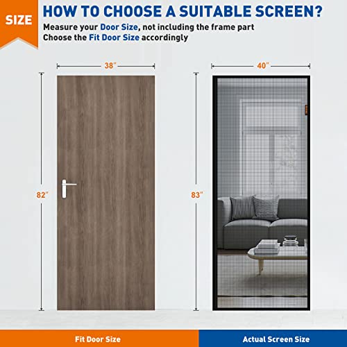 Magzo Magnetic Screen Door Fits Door Size 38 X 82 Inches, Screen Size 40 X 83 Inch Reinforced Side Opening Mesh Curtain Polyester Heavy Duty Screen With Full Frame Hook&Loop-Black #TOP1