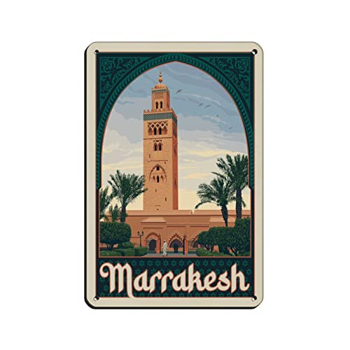 AZOLID Panneaux en métal Marrakech Maroc - Affiche murale en métal pour maison, bar, café, garage, salle de bain - 30 x 20 cm