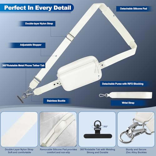 Image of YFWE Clip and Go Strap for Phone with Wallet Crossbody, Adjustable Phone Lanyard with Detachable RFID Wristlet Wallet, Cream (L)