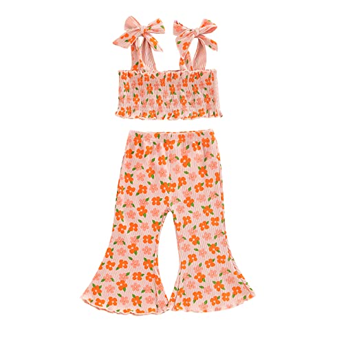 Emmababy Toddler Girl Bell Bottom Romper Baby Floral Print One Piece Ribbed Cotton Jumpsuit Flare Pants Overalls Summer Clothes (Outfit-Pink Flower, 18-24 Months) #TOP14