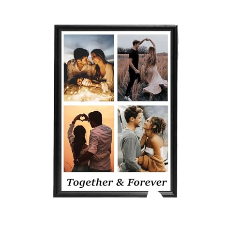 Image of Customized Photo Collage Wood Frames For Wall,Personalised 4 Rectangular Photo Frame With Photo Upload For Couple,Family,Kids In Bedroom,Living Room And Gift,12X18 Inch,Black