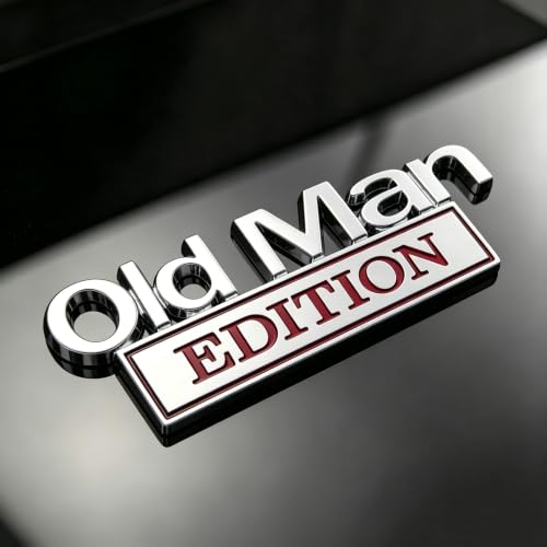 Image of 3D Old Man Edition Chrome Emblems Badges Sticker Car Vehicle, Truck, Motorcycle, RV, Scooter, SUV, Door, Window, Room, Wall and More Decoration (Silver Red Edition)