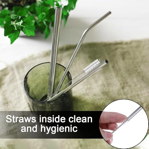 AZWOOD Stainless Steel Drinking Straws Set, Reusable 6 Metal Straws Including 2 Cleaning Brushes, Straight and Curved for Smoothies, Cocktails, Milkshakes, Bubble Tea and More - Image 3