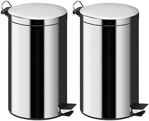 Guilty Gadgets Set of 2 Stainless Steel Silver Waste Bin Office Home Kitchen Bathroon Toilet Rubbish Pedal Bin 5L With Lid