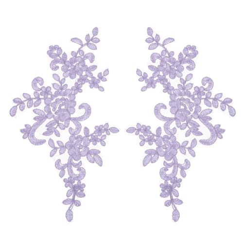 sourcing map Lot de 2 appliques en dentelle à motif floral violet clair, 25,4 x 12,7 cm, broderie 3D, décorations pour robe de mariée, vêtements, loisirs créatifs, accessoires de décoration