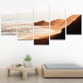 SIGNWIN 5 Panel Canvas Wall Art Coastal Scenery...