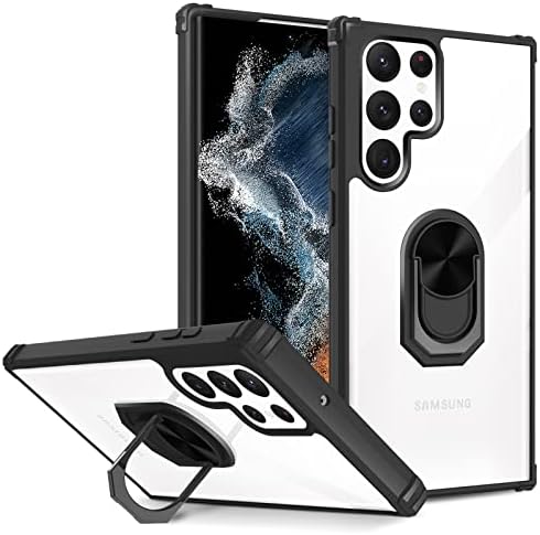 DONWELL for Samsung Galaxy S22 Ultra Case,S22 Ultra Case Cover with Ring Holder Kickstand,Crystal Clear Hard PC Back Flexible TPU Bumper Samsung S22 Ultra Protective Case 6.8 inch