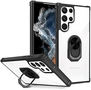 DONWELL for Samsung Galaxy S22 Ultra Case,S22 Ultra Case Cover with Ring Holder Kickstand,Crystal Clear Hard PC Back Flexible TPU Bumper Samsung S22 Ultra Protective Case 6.8 inch