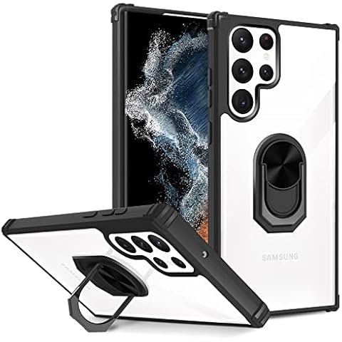 DONWELL for Samsung Galaxy S22 Ultra Case,S22 Ultra Case Cover with Ring Holder Kickstand,Crystal Clear Hard PC Back Flexible TPU Bumper Samsung S22 Ultra Protective Case 6.8 inch Cover