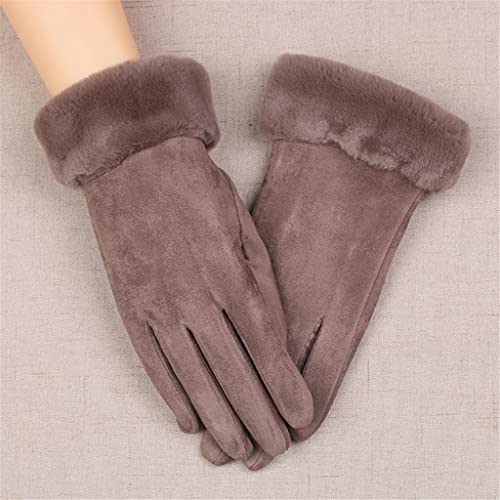 Tjlss Winter Female Warm Sport Cycling Mitten Plus Thick Velvet Plush Wrist Women Simple Suede Leather Touch Screen Driving Gloves (Color : Brown, Size : Palm Width 8.3Cm) #TOP1