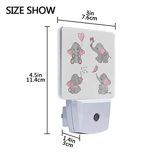Naanle Set Of 2 Cute Cartoon Baby Elephant Hold Heart Shape Balloon Flowers Play Butterfly Water Drop Fountain Nightlight Auto Sensor Led Dusk To Dawn Night Light Plug In Indoor For Adults #TOP3