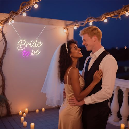 Image of Bride to Be Wedding Sign, USB Powered Neon Signs with Dimmer and Sticky Hook, Hanging LED Light Sign Decorations, Home Decor for Bedroom Party Wall 16.54 * 11.42 inch