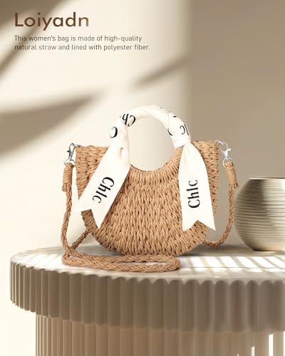 Straw Bag - Cute Straw Purse, Woven Bags for Women Vacation, Handbag or Crossbody Portable Straps Purse with Ribbon2