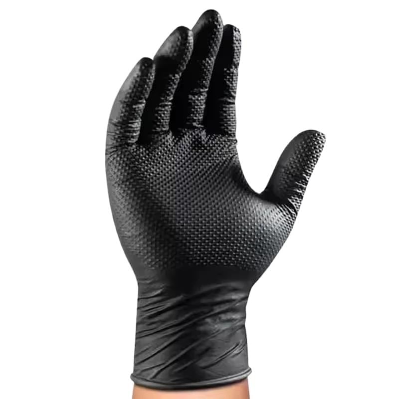 Guantes de nitrilo negros resistentes 8 milésimas pulgada con textura diamante, desechables, for trabajo, mecánicos, tatuajes, automóviles, etc(Diamond Black 50PCS,L)