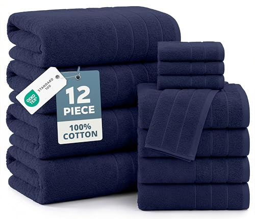 Casa Platino Bathroom Towel Set 12 Piece Soft Absorbent Quick Dry - Navy