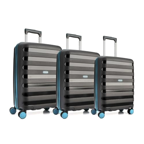 Image of Police Primex Bi-Color Trolley Bag | Hard PP Check-in Suitcase with TSA Lock & 8 Spinner Wheels | Lightweight Travel Luggage for Men & Women | Black /Teal (Set of 3)