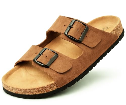 GONKOS®, Sandalias Piel Autentica Corcho Natural, Hebillas ajustables al Pie, Sandalias piel Hombre Sandalia Piel Mujer de Calidad Hechas en España, Ante Muscade Talla 42