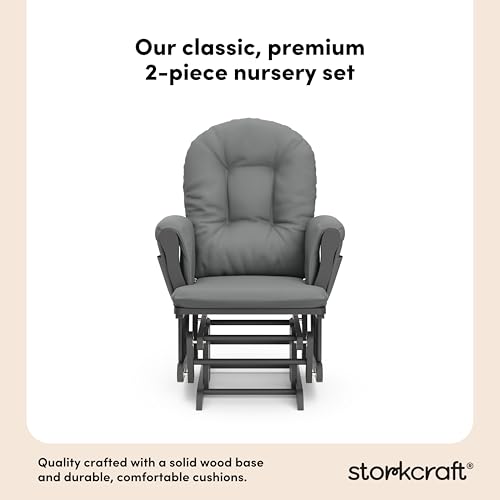 Image of Storkcraft Premium Hoop Glider & Ottoman (Gray /Gray) - GREENGUARD Gold Certified Nursery Glider, Solid Wood Craftsmanship, Smooth-Gliding Nursery Chair and Ottoman, Award-Winning
