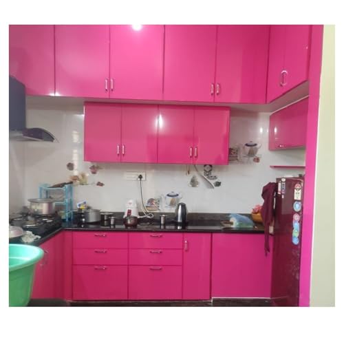 Image of HOME13 Self-Adhesive Pink Glossy Wallpaper Removable and Decorative Vinyl Wallpaper for Kitchen Countertop Cabinets Table 2 Ft by 6 Ft Pack of 2