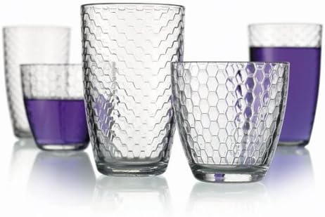 Set of 16 Metro Design Durable Drinking Glasses ~ Includes 8 Highball Glasses and 8 DOF Glasses ~ 16-piece Elegant Glassware Set