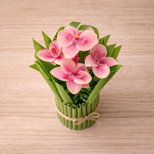 Image of CraftVatika Pink Orchid Artificial Flower Bouquet Decor, Realistic Orchid Flowers Bouquet Gift for Girls Faux Flowers for Table, Home Living Room Desk Decor, Wedding Anniversary Birthday