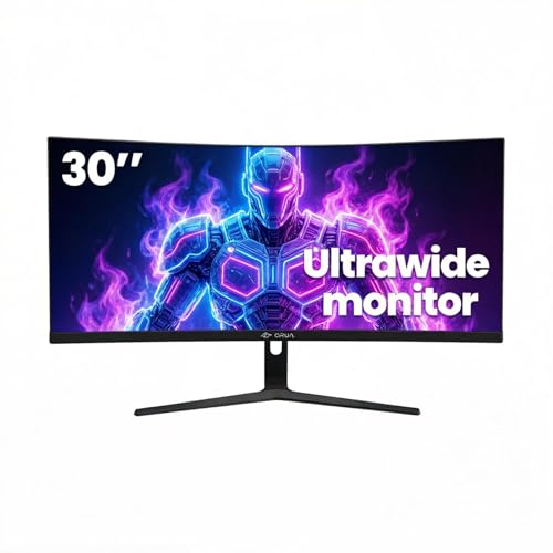 CRUA 30-Zoll-Ultrawide-Curved-Monitor, 21:9 WFHD (2560 x 1080p), VA-Bildschirm, 120% sRGB, 100 Hz, 1500R, FreeSync-Unterstützung, Wandmontage, HDMI/DP-Anschluss – Schwarz