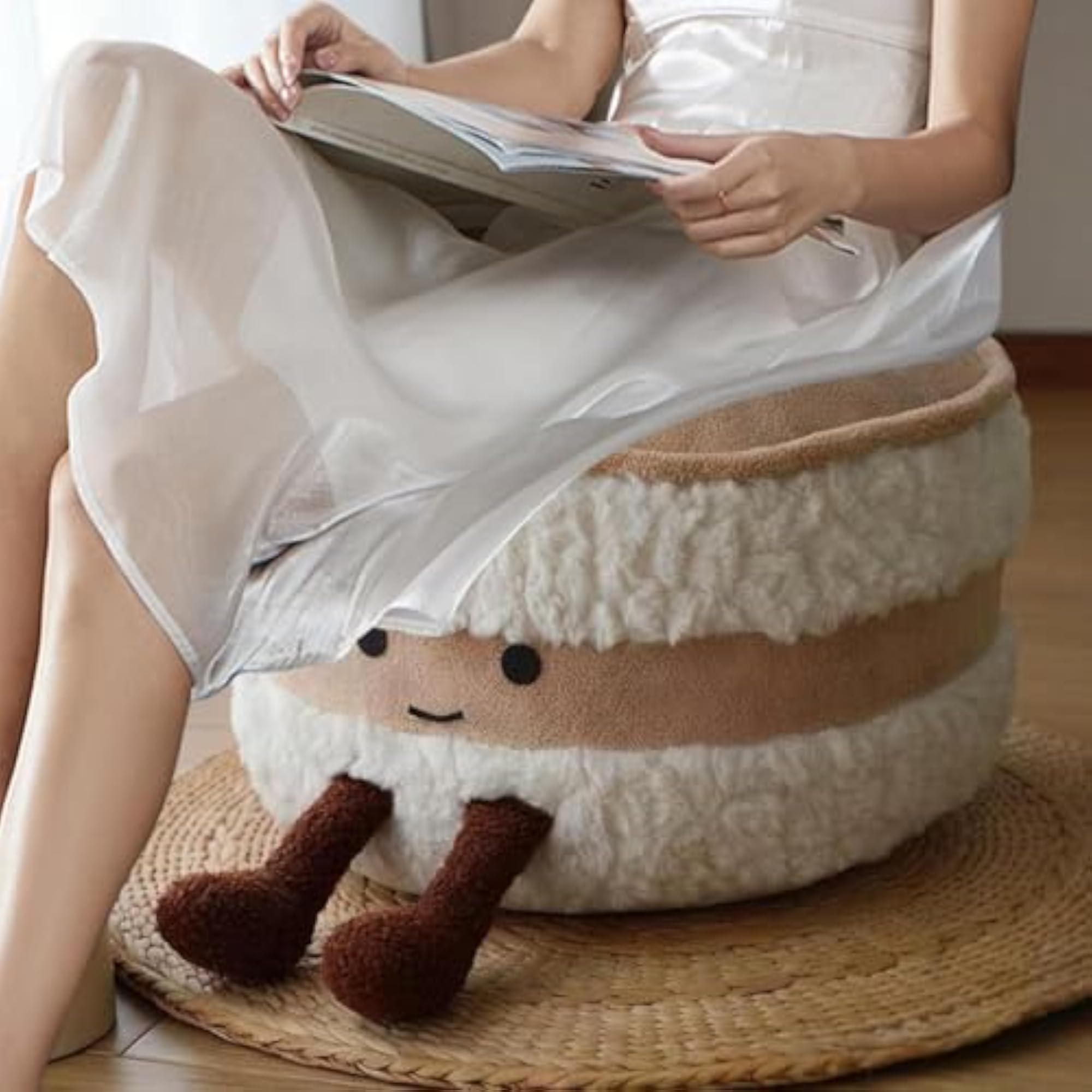 Round Stuffed Pouf Ottoman for Living Room
