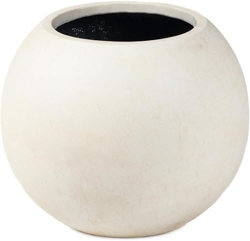 Ash & Ember Onyx - Maceta redonda de cerámica de 24 pulgadas de diámetro para interiores y exteriores, marfil satinado, decoración del hogar, maceta