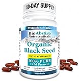 Bio Absorb Black Seed Oil Cold Pressed Capsules. 200 softgels, 500mg (50-Day Supply). No Aftertaste.