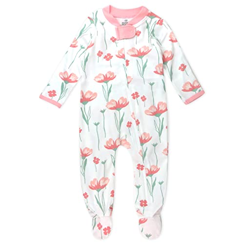 Honestbaby Baby Girls' Organic Cotton Footed Sleep & Play Pajamas, Strawberry Pink Floral, 0-3 Months #TOP6