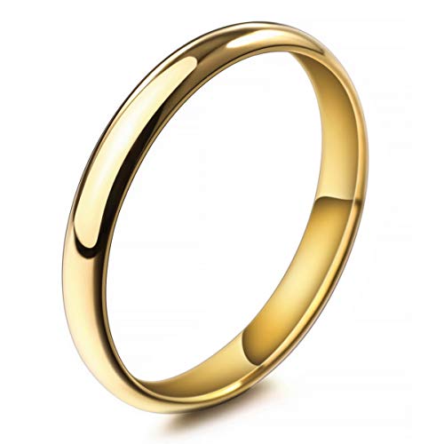 MunkiMix Ancho 3mm Acero Inoxidable Anillo Ring Banda Venda Oro Dorado Tono Alianzas Boda Talla Tamaño 27 Hombre,Mujer