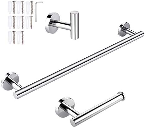JIZZU Stainless Steel Towel Bars Bathroom Accessories Set, Chrome Towel Rails Wall Mounted 50cm & hand towel holder & Towel Robe Hook with Screws, Towel Bar, Towel Rack, Suitable for Bathroom, Kitchen
