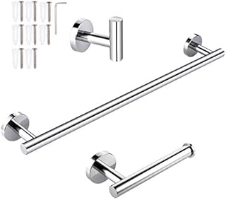 JIZZU Stainless Steel Towel Bars Bathroom Accessories Set, Chrome Towel Rails Wall Mounted 50cm & hand towel holder & Towel Robe Hook with Screws, Towel Bar, Towel Rack, Suitable for Bathroom, Kitchen