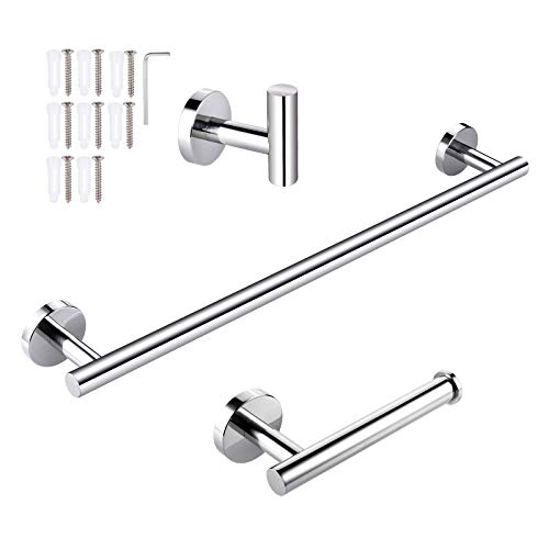 3Pcs Juego Accesorios Baño de Acero Inoxidable Superficie Lisa, Toalleros de Baño Pared 50cm,Portarollos Papel Higienico,Ganchos,Barra Toallero,Toallero, Tornillos para Dormitorio, Cocina, Hotel