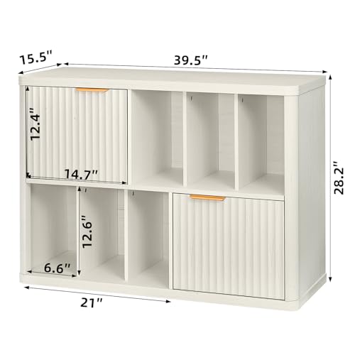 Image of LEYAOYAO Large Record Player Stand with Vinyl Storage Up to 450 Albums, Wood Fluted Record Storage Accent Cabinet, Modern Stereo Media Cabinets, Wide Turntable Stand for Living Room, Antique White
