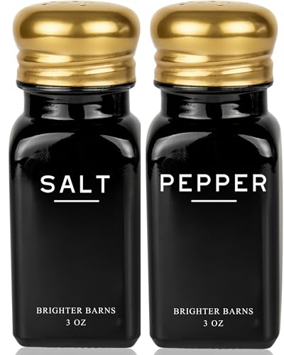 Image of Luxury Salt and Pepper Shakers Set by Brighter Barns - Black and Gold Kitchen Decor and Accessories - Modern Salt Shaker with Stainless Steel Lids for Contemporary Home, Restaurant, Gifts (Black /Gold)