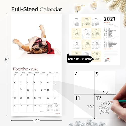 Image of RED EMBER Goofy Dogs 2026 Wall Calendar 12 Month | 12 inch x 24 inch Open | Thick & Sturdy Paper | Giftable | Kids Pooches Funny Puppy Dog Calendar 2026