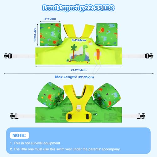 Image of Moko Swim Arm Band for Kids 20-30-40-50lbs, Clearance Toddler Swim Vest Cute Cartoon Swimming Wings Pool Floats Sleeve Children Water Sports Learning Swim Training Equipment, Yellow & Green