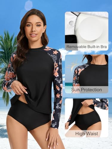 Two Piece Rash Guard for Women Sun Protection UPF 50+ Long Sleeve Swimsuits Quick Dry Swim Shirts 5