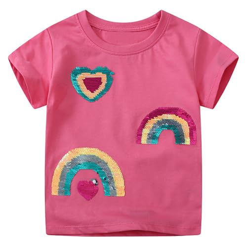 Image of Toddler Girls T-Shirt Short Sleeve Shirt Unicorn Bunny Print Cute Summer Tops Tees Dinosaur Graphic