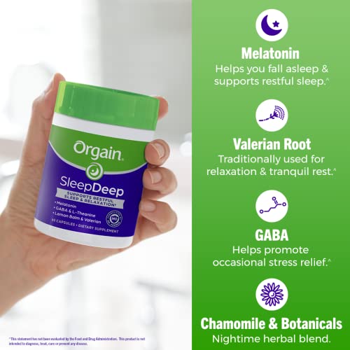 Orgain Sleepdeep, Melatonin Sleep Support Supplement With Magnesium, Gaba, L-Theanine, L- Tryptophan, Chamomile, Lemon Balm, And Valerian Root, Gluten Free, Soy Free - 60 Count, 30 Day Supply #TOP2