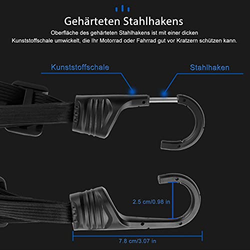 2 Stücke Gepäckspanner, Expander mit Haken, Spanngurte mit Haken, Spanngurte Kurz Mit 4 Schiebeschnalle, Spanngurt Fahrrad, Gepäckträger âSpanngurt für Motorrad Fahrrad usw (2 Stücke, 60cm) – Bild 6