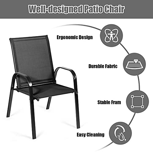 Image of Giantex Set of 4 Patio Chairs, Outdoor Camping Chairs with Breathable Fabric, 4 Pack Garden Chairs with Armrest High Backrest for Garden Patio Pool Beach Yard Space Saving, Black