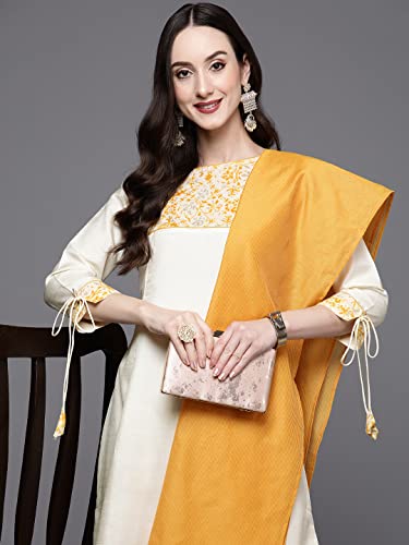 Image of INDO ERA Women's Pure Cotton Floral Printed A-line Kurta Palazzo with Dupatta Set (ERERE2455 Off White XS to 2XL-Size)